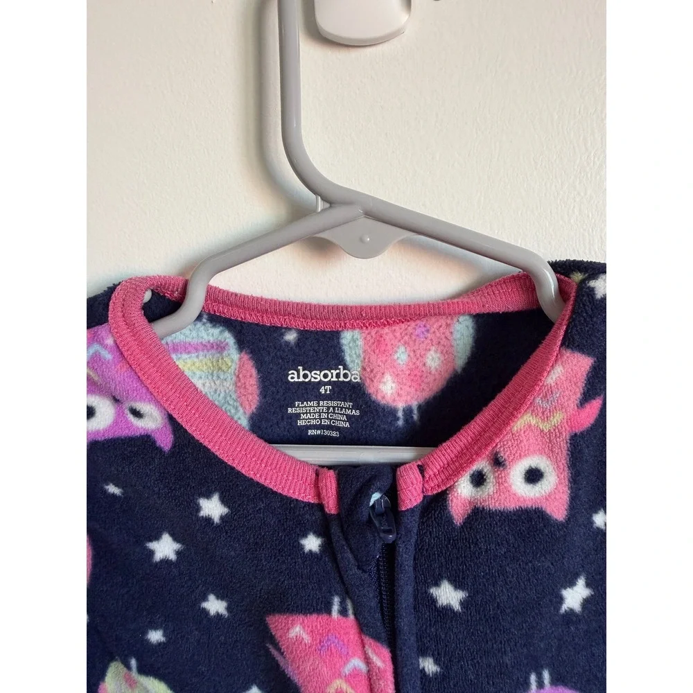 Absorba Girls Fleece Footed Pajamas Navy Blue Owl Star Print Sleepsuit 4T